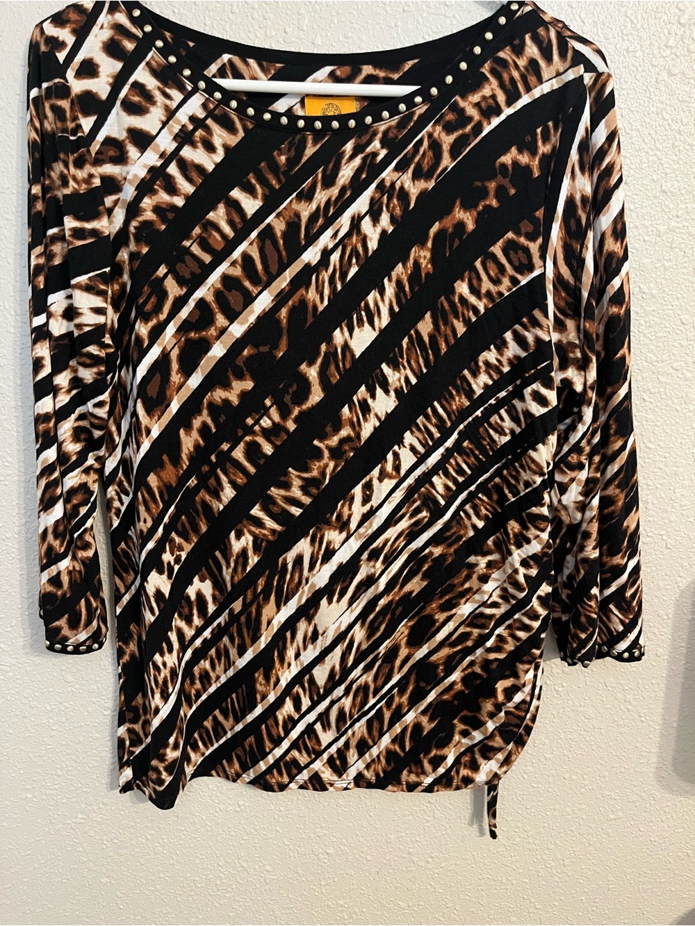 Ruby Rd. Brown and Black Leopard Stripe Long-Sleeve Top